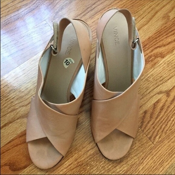 Vince Helena Wooden Heels Nude‎ Leather Sandals 10 - Picture 3 of 9